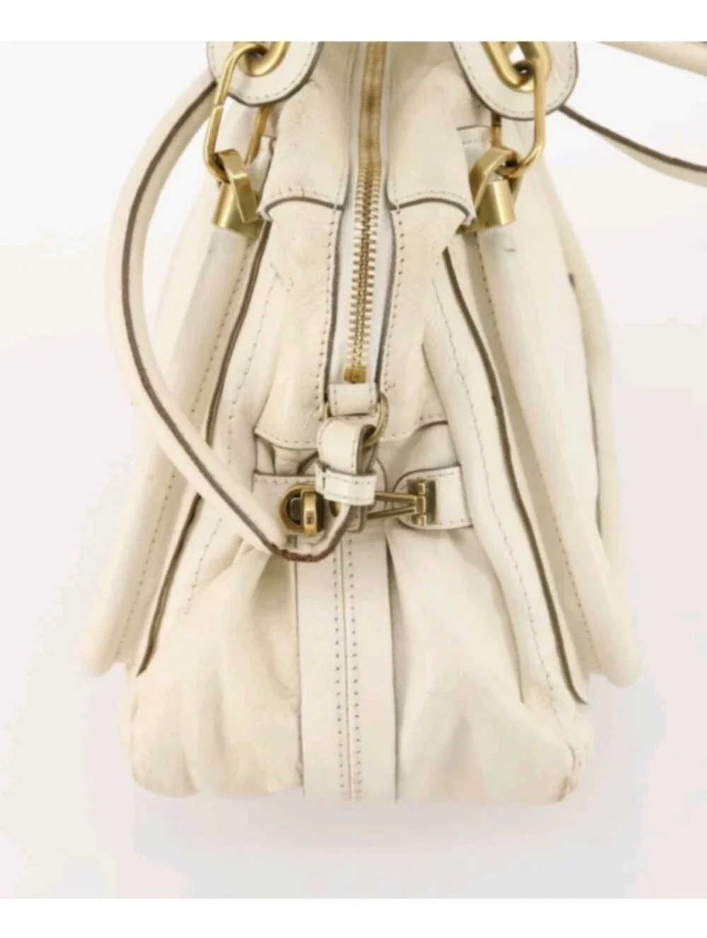 Chloe Ivory Leather Paraty With Gold Accents Satchel Bag